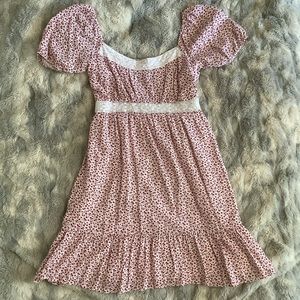 NWT.  Hollister - Pink and Red Floral Babydoll Mini Dress - Size: Small